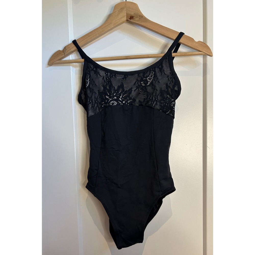 AinslieWear Womens Black Lace Camisole Dance Leotard Small Made in Canada